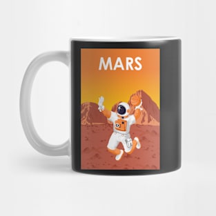 Mars Astronaut Playing Basketball Vintage Travel Poster Mug